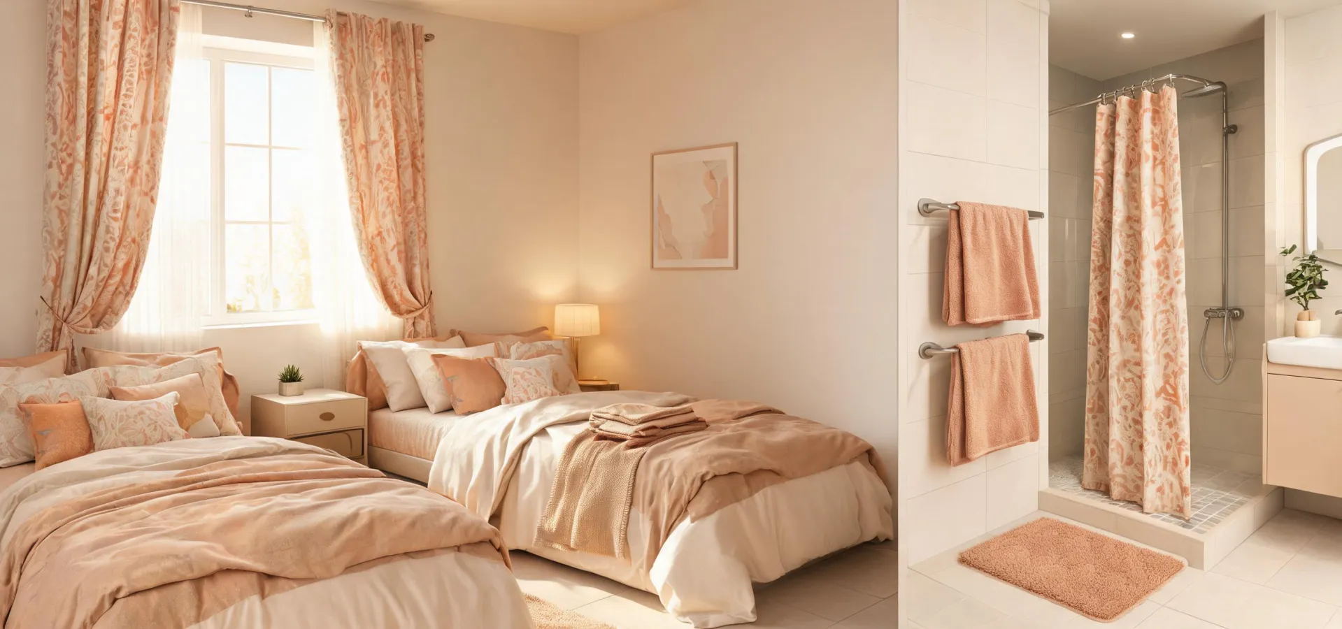 Deconovo textiles used across bedroom, bath, rental, hospitality, and styling settings