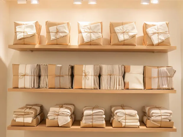 Gift registry display with bedding and soft furnishing bundles